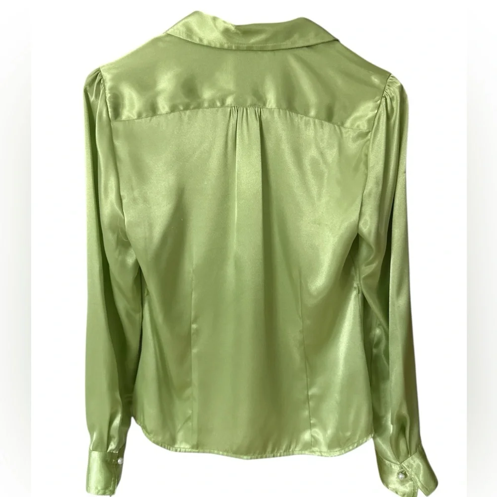 Talbots Kids Girls Satin Blouse Size 16 Green Pearl Button‎ Classic Dressy Top